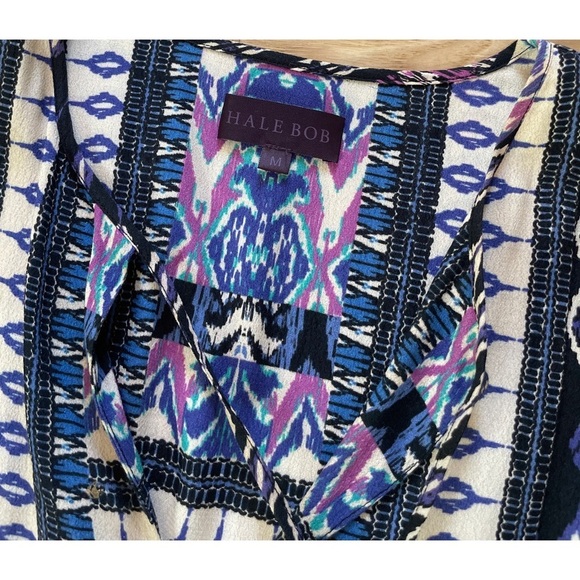 EUC Hale Bob Tassel Trim Geometric Pattern Boho V-neck Midi Dress  M​​​ - Picture 3 of 8